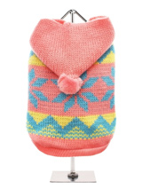 Alpine Hooded Sweater - This alpine inspired hooded sweater in pink and yellow is finished in a  traditional Scandinavian snowflake pattern which is very appropriate for  coming season. As the temperature drops this stylish sweater will keep  your pup bang on trend and snug warm.