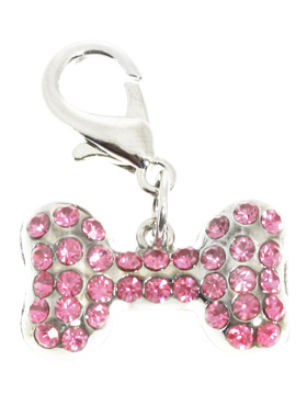 Bone Dog Collar Charm (Pink Crystals)