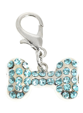 Bone Dog Collar Charm (Aquamarine Crystals)