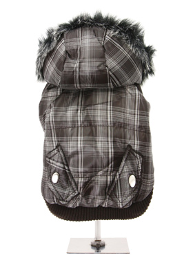 Brown Checked Parka with Detachable Hood