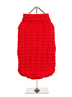 Red Waffle Textured Knitted Sweater