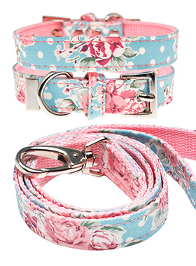 Vintage Rose Floral  Fabric Collar & Lead Set