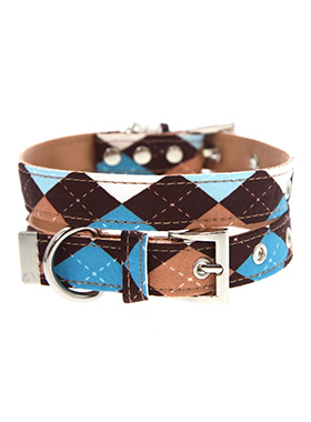 Brown & Blue Argyle Fabric Collar