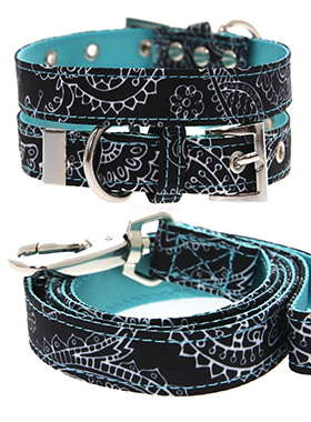 Black & Blue Paisley Collar & Lead Set