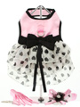 Pink Satin & Hearts Chiffon Harness Dress, Lead & Hat