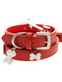 Red Leather Diamante Collar / Diamante Bone Charm & Lead Set