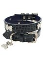 Blue Crocodile Leather Diamante Collar & Diamante Bone Charm